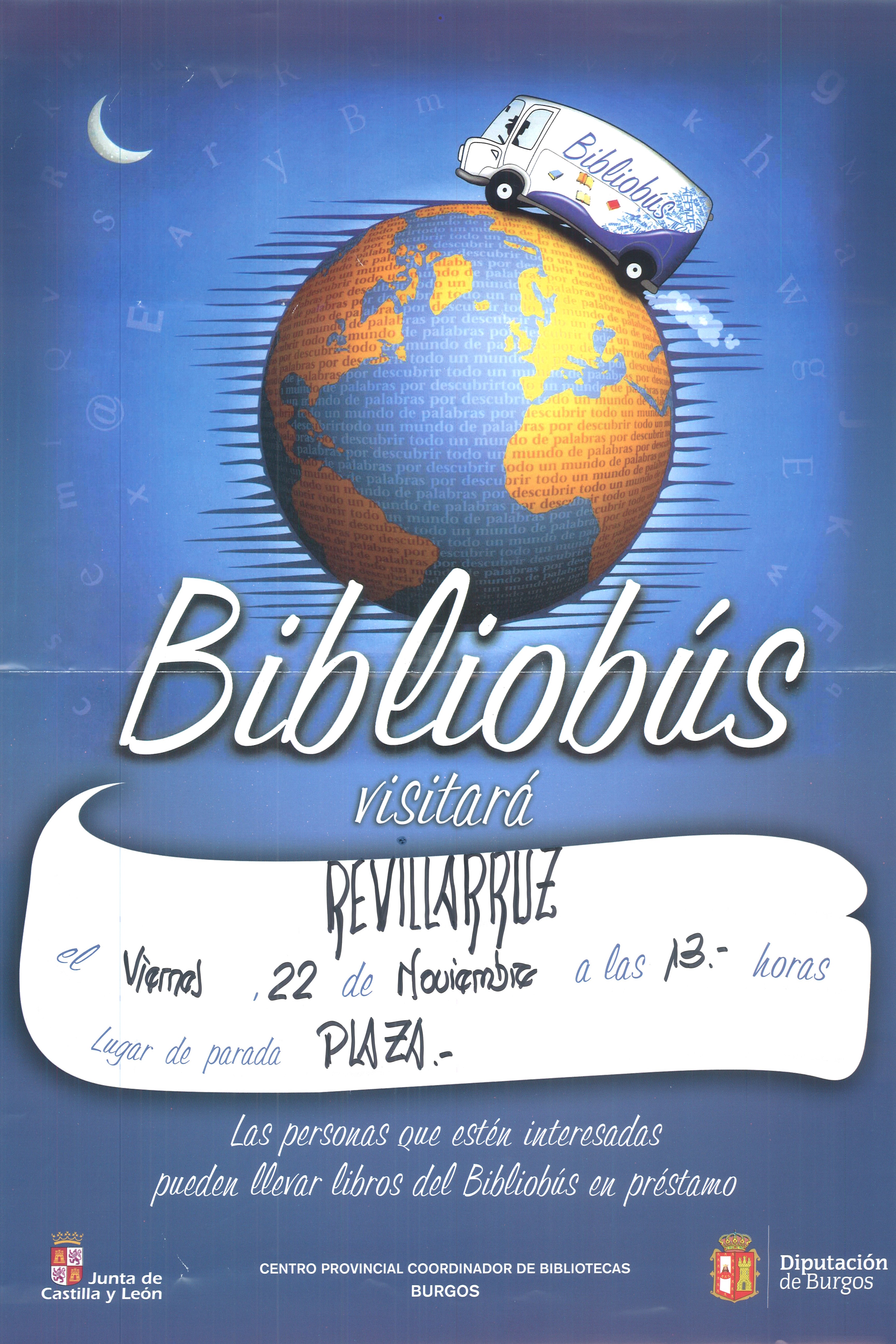 BIBLIOBÚS - VIERNES 22 DE NOVIEMBRE - 13:00 HORAS.