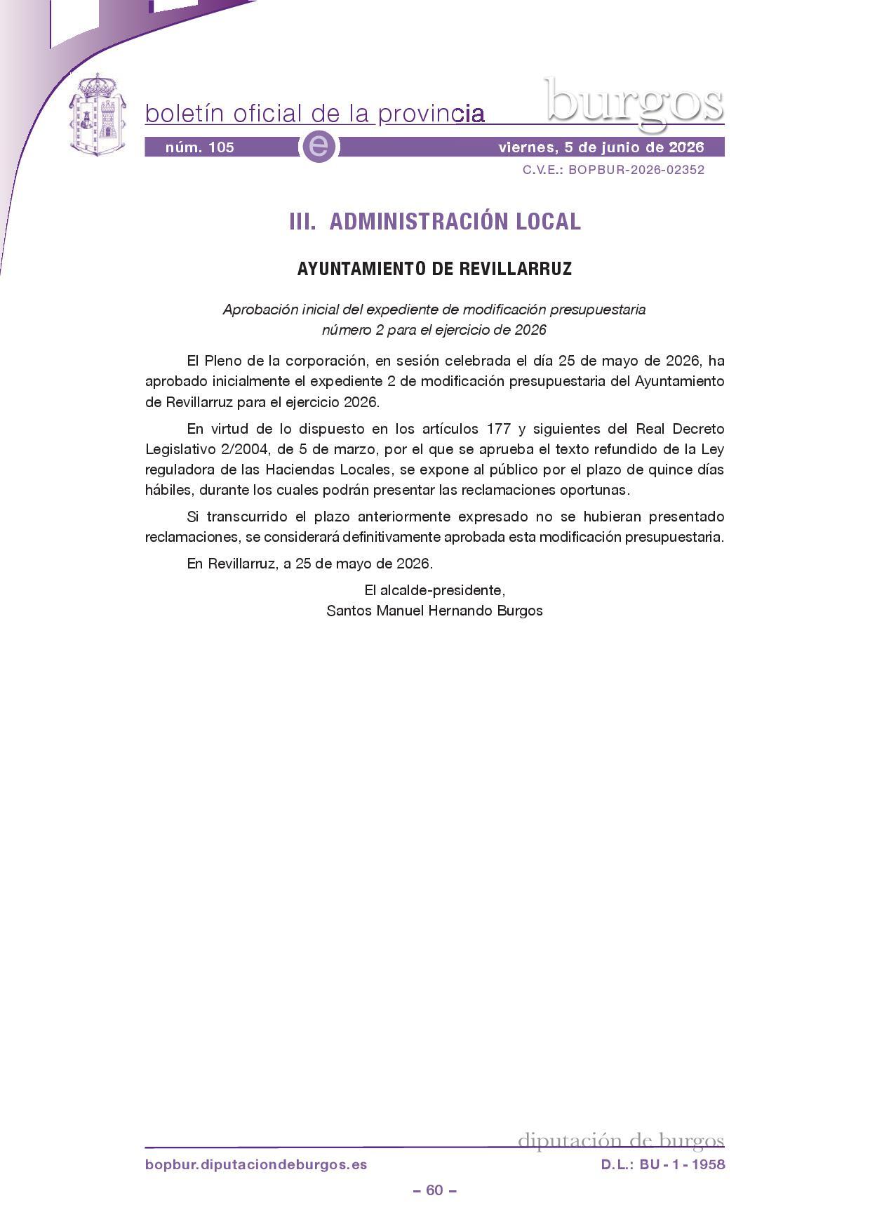 APROBACIÓN INICAL EXPEDIENTE MODIFICACIÓN PRESUPUESTARIA Nº2 EJERCICIO 2026